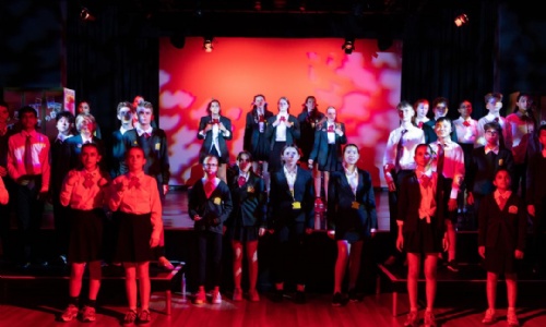 Year 8 students performing in the production Tuesday by Alison Carr